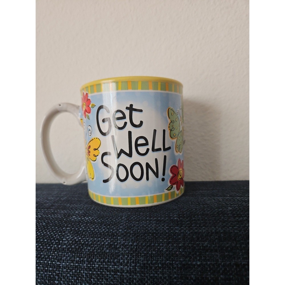 Burton + Burton‎ Get Well Soon Mug Butterfly Flower Yellow Blue Ceramic